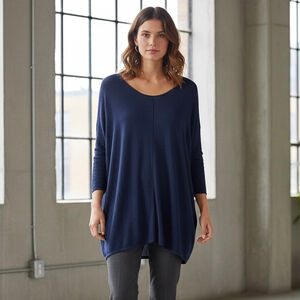 Filippa K Navy Silk/Cashmere/Tencel Oversized Box Sweater w/ Center Seam XS